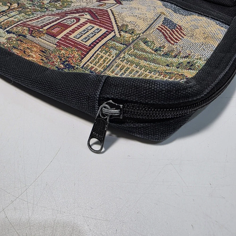 Vintage Black Canvas Needlepoint Bible Book Cover School House Handbag w/Handles